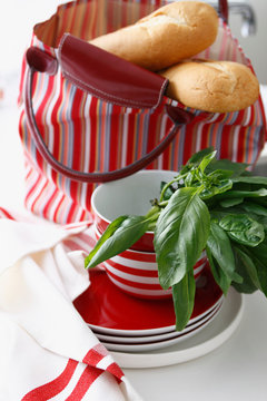 Herbs with bag of bread
