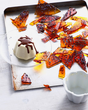 Lavender panacotta with caramel brittle
