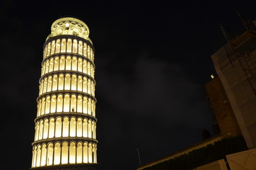 The Tower of Pisa illuminated