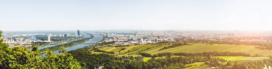 Zelfklevend Fotobehang Panoramisch uitzicht over Wenen, Oostenrijk vanaf Kahlenberg © and.one