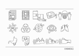 Set of Line Icons - Chemicals and Hazard of Chemical for Pattern and Decoration