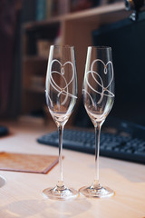 Wedding glasses and bouquet