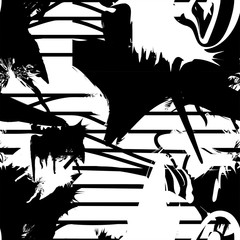 Vector monochrome seamless pattern with ink brush strokes.