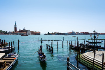 Tourists on water street with Gondola in Venice, ITALY