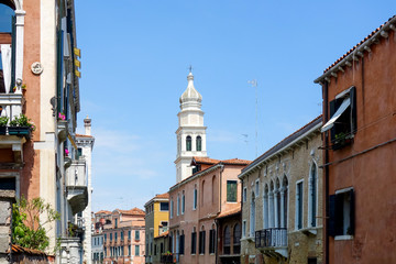Traditional street view of old buildings in Venice, ITALY