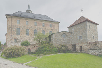 Fototapeta na wymiar Akershus Fortress or Akershus Castle is a medieval castle that was built to protect Oslo, the capital of Norway.