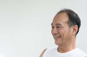 Fototapeta premium portrait of smile old man asia wear white shirt on white background and copy space