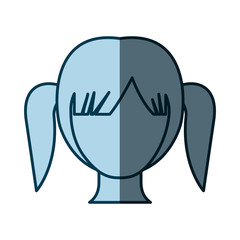 blue color shading silhouette faceless girl with high pigtails hairstyle vector illustration