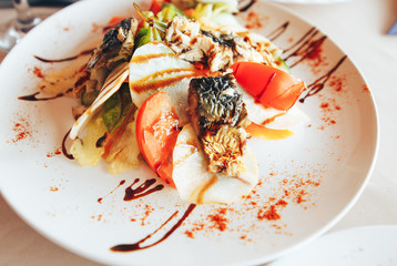 Salad with fried fish