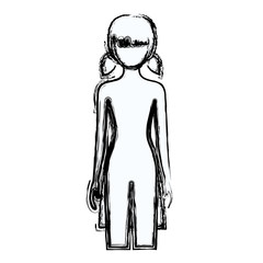 blurred silhouette faceless front view girl naked body with pigtails hairstyle vector illustration