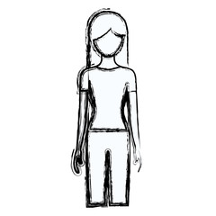 blurred silhouette faceless front view woman with long hair vector illustration