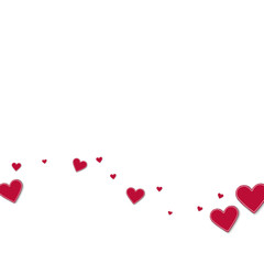 Cutout red paper hearts. Bottom wave on white background. Vector illustration.