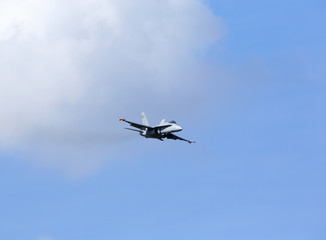 Jet fighter flying low.