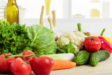Fresh vegetables on kitchen table. healthy food