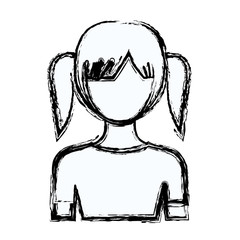 blurred silhouette faceless half body girl with pair pigtails hairstyle vector illustration