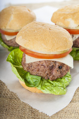 Giant homemade burger classic american cheeseburger on sack