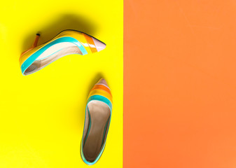 Obraz premium Collection of women's shoes on colourful background