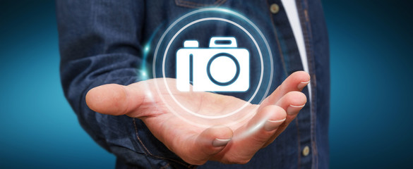 Businessman using modern camera application 3D rendering