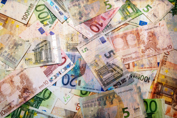 Set of euro banknotes.