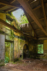 The abandoned ruin of the house at Lake Lagoa das Furnas on the Sao Miguel Island