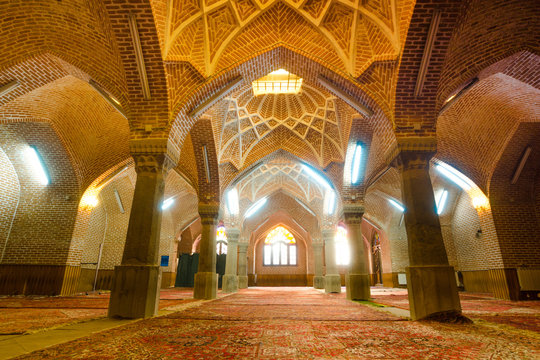 The interior of  Jameh Mosque of Tabriz or Tabriz central mosque located next to the Grand Bazaar of Tabriz and the Constitutional House of Tabriz.Iran.
