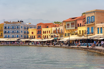 Fototapeta premium View of the village and harbor of Chania, island of Crete, Greece