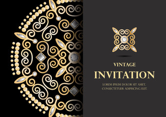 diamond and gold circle flower invitation card luxury style vector