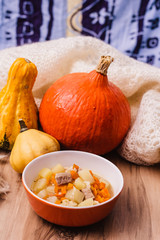 Soup with pumpkin, cozy autumn mood