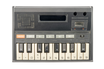 Obraz premium Calculator / Old calculator on white background. Top view.