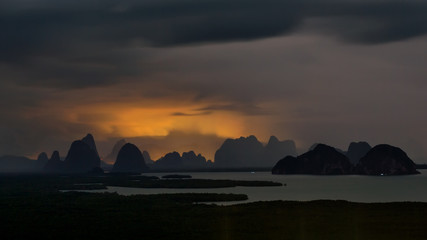 View of Phang Nga bay from Samet Nangshe viewpoint at moon rise