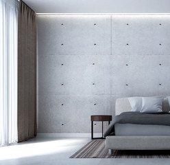 The modern loft bedroom design interior and concrete wall texture