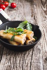 Minced meat rolled crepes