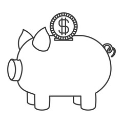 monochrome silhouette of moneybox in shape of pig and coin vector illustration