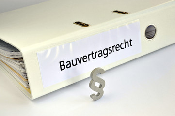 Bauvertragsrecht, Paragraph, Baurecht, Ordner, symbolisch, Baumängel, Bauherr,  Abnahme, Hausbau,...