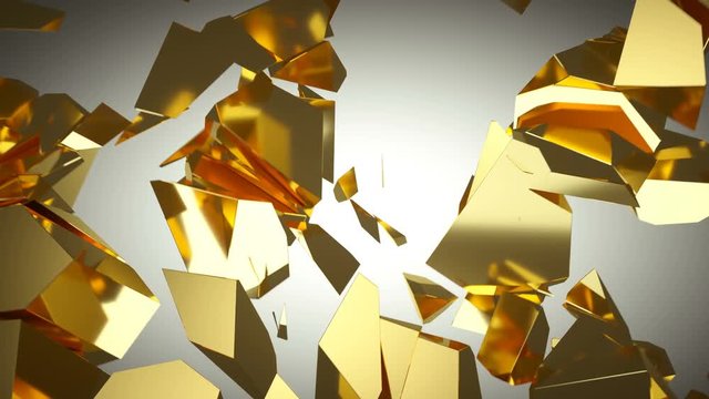 Golden wall shatter as financial crisis or decline concept. slow motion