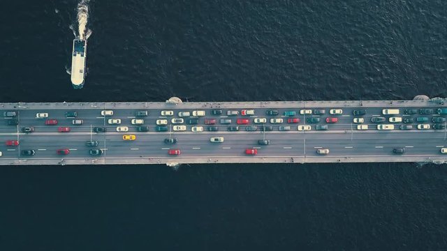 Flight over the bridge from right to left