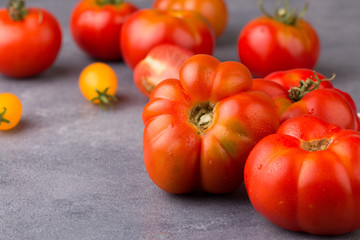 Fresh tomatoes in the foreground with copyspace