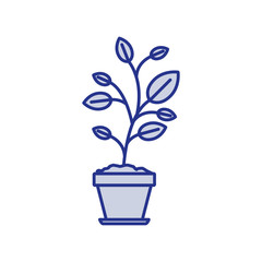 blue silhouette of plant in flower pot vector illustration