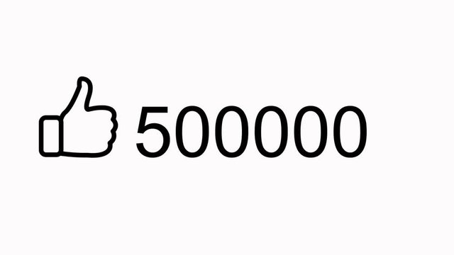 Animated counter quickly increasing to 1 million likes. White background, 4k, NTSC 29,97 fps
