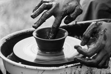 Master class on pottery, a close-up / The picture was taken in Russia, in the city of Orenburg, at the fair of the historical reconstruction festival 