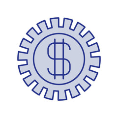 blue silhouette of pinion with money symbol vector illustration