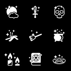 Set of simple icons on a theme Magic, forbidden, pentagram, cult, vector, set. Black background