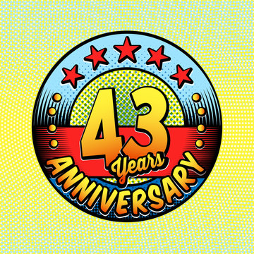 43rd anniversary logo. Vector and illustrations. Comics anniversary logo.
