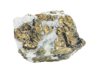 Chalcopyrite in quartz isolated on white