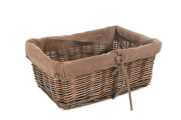Empty wicker bread basket isolated on white - obrazy, fototapety, plakaty