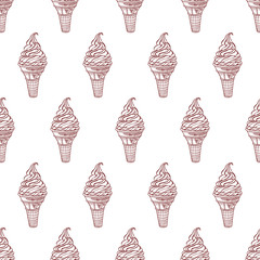 Cute seamless pattern made of hand drawn ice creams. Pretty birthday or valentine pattern.
