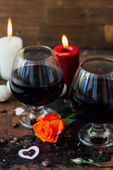 Romantic drink for couple - juice in glasses.