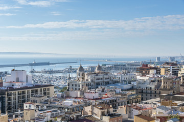 Aerial view of Alicante with yacht marine port from Santa Barbara castle, Costa Blanca, Spain