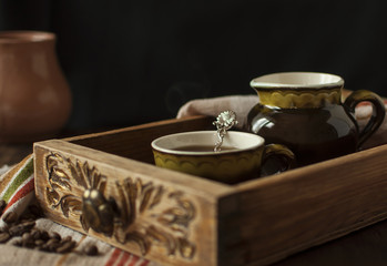 Still life with a cup of coffee.