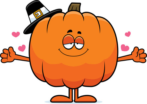 Cartoon Pumpkin Pilgrim Hug